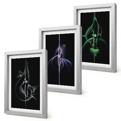 Set 3 tablouri cu modele abstracte în nuanțe de negru și culoare
