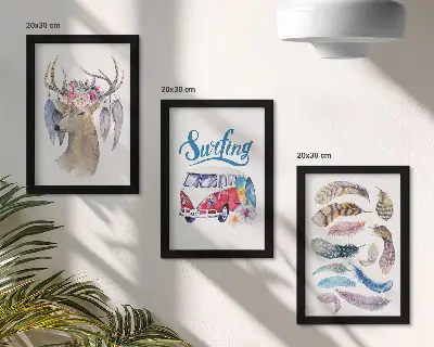 Set de 3 tablouri cu cerb cu coarne și flori, pene de furgonetă de sărbători