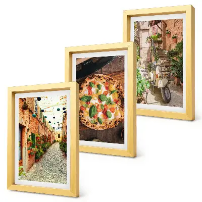 Galerie de perete cu străzi fermecătoare, plante și pizza italiană