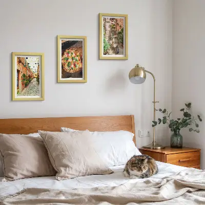 Galerie de perete cu străzi fermecătoare, plante și pizza italiană