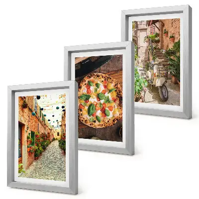 Galerie de perete cu străzi fermecătoare, plante și pizza italiană