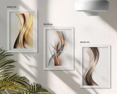 Set 3 tablouri cu model valuri în nuanțe de galben, gri și maro