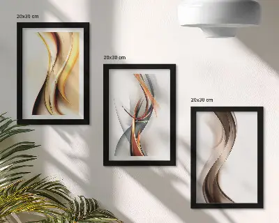 Set 3 tablouri cu model valuri în nuanțe de galben, gri și maro