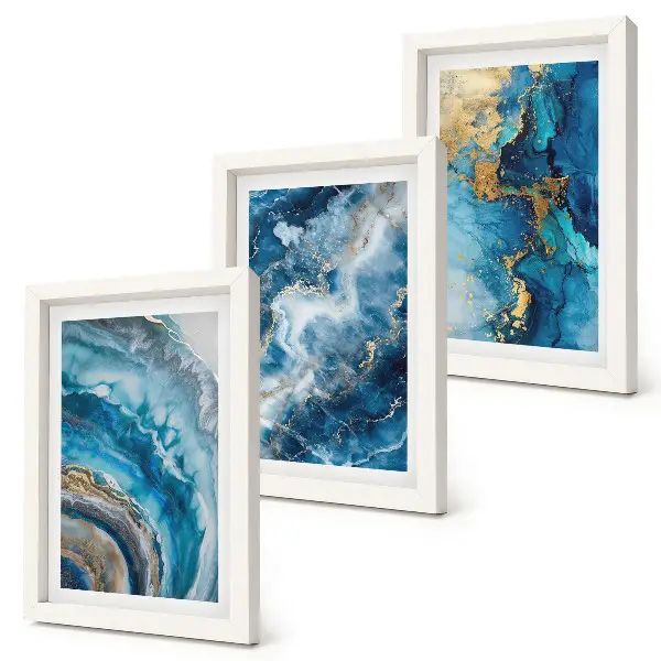 Set de 3 tablouri cu modele abstracte albastre