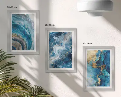 Set de 3 tablouri cu modele abstracte albastre