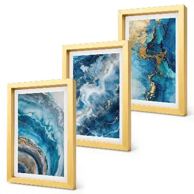 Set de 3 tablouri cu modele abstracte albastre