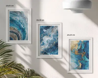 Set de 3 tablouri cu modele abstracte albastre