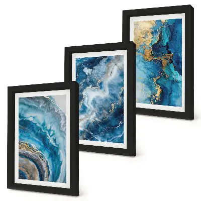 Set de 3 tablouri cu modele abstracte albastre