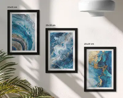 Set de 3 tablouri cu modele abstracte albastre