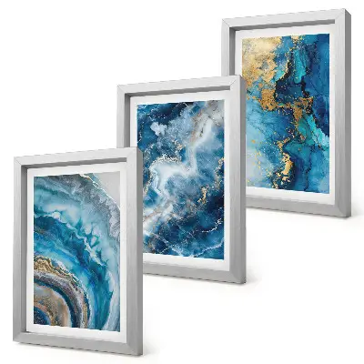 Set de 3 tablouri cu modele abstracte albastre