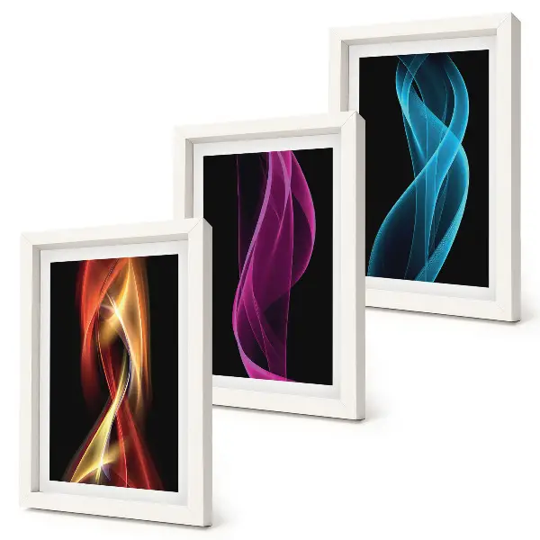 Set 3 tablouri cu valuri de linii neon colorate pe un fundal întunecat