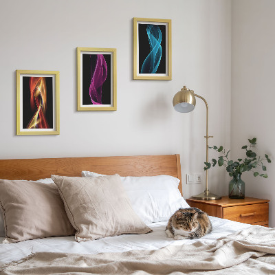 Set 3 tablouri Valuri de linii neon colorate pe un fundal întunecat