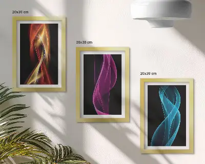 Set 3 tablouri cu valuri de linii neon colorate pe un fundal întunecat