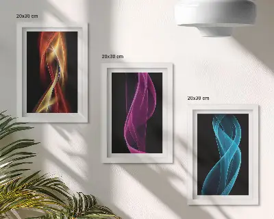 Set 3 tablouri cu valuri de linii neon colorate pe un fundal întunecat