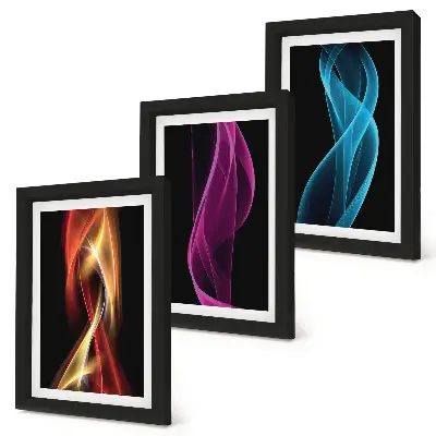 Set 3 tablouri cu valuri de linii neon colorate pe un fundal întunecat