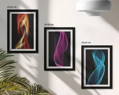 Set 3 tablouri cu valuri de linii neon colorate pe un fundal întunecat
