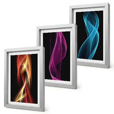 Set 3 tablouri cu valuri de linii neon colorate pe un fundal întunecat