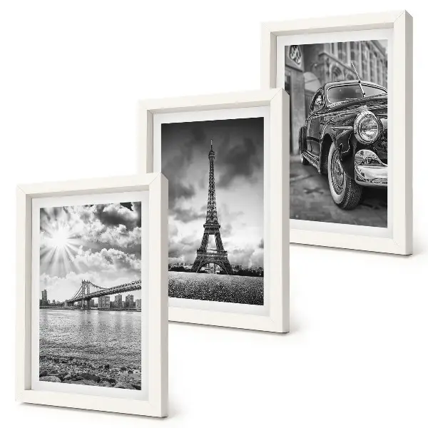 Galerie de perete cu vederi ale orașului, poduri, Turnul Eiffel și mașini clasice