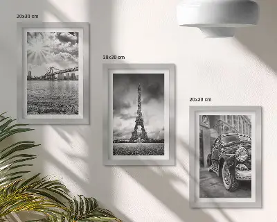 Galerie de perete cu vederi ale orașului, poduri, Turnul Eiffel și mașini clasice