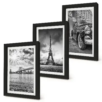 Galerie de perete cu vederi ale orașului, poduri, Turnul Eiffel și mașini clasice