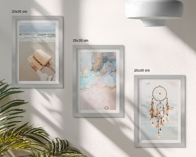 Set 3 tablouri Carte de citit abstractă cu mare și captator de vise boho