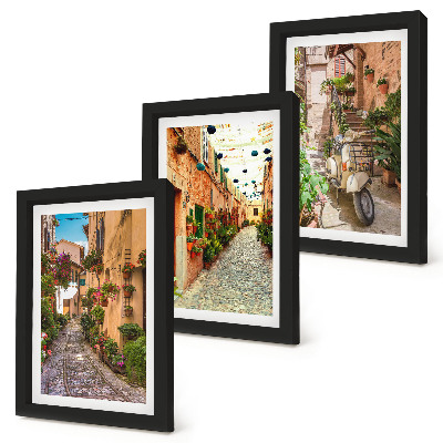 Set 3 tablouri Străzi fermecătoare cu flori într-o atmosferă italiană