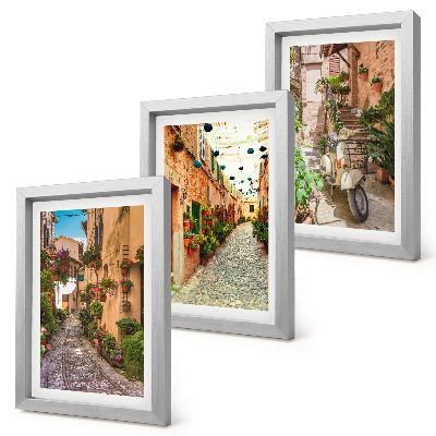 Set 3 tablouri Străzi fermecătoare cu flori într-o atmosferă italiană