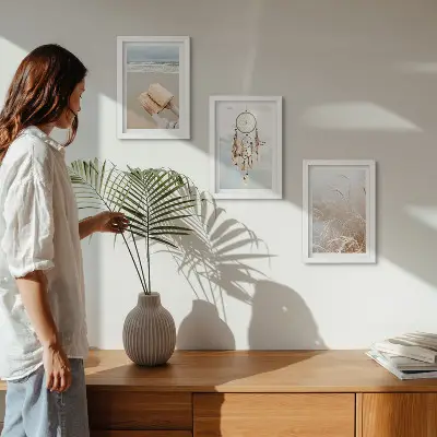 Galerie de perete cu peisaje liniștite și priveliști delicate de vară în stil boho