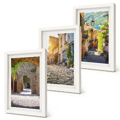 Set 3 tablouri cu străzi fermecătoare, clădiri și porți din piatră
