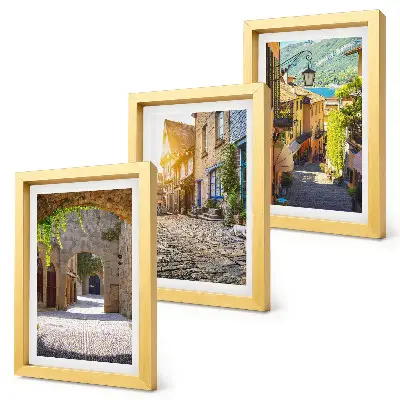 Set 3 tablouri cu străzi fermecătoare, clădiri și porți din piatră