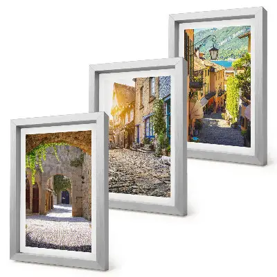 Set 3 tablouri cu străzi fermecătoare, clădiri și porți din piatră