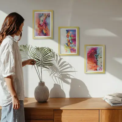 Set de 3 tablouri cu abstracțiuni colorate și siluete dinamice
