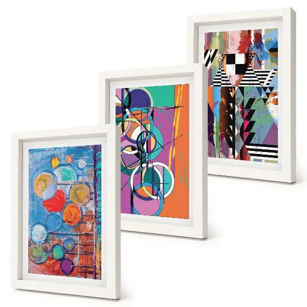 Galerie de perete cu abstracțiuni colorate și modele geometrice cu cercuri