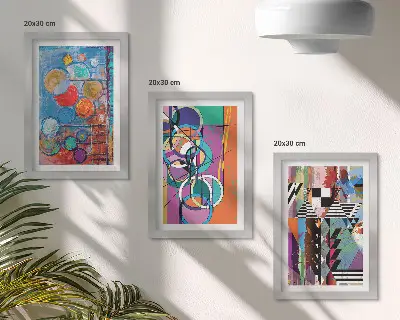 Galerie de perete cu abstracțiuni colorate și modele geometrice cu cercuri