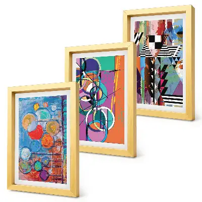 Galerie de perete cu abstracțiuni colorate și modele geometrice cu cercuri