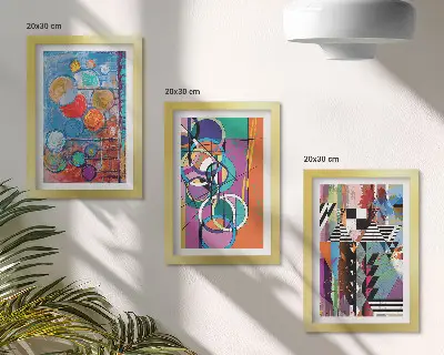 Galerie de perete cu abstracțiuni colorate și modele geometrice cu cercuri