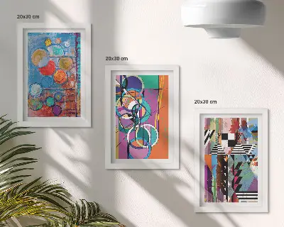 Galerie de perete cu abstracțiuni colorate și modele geometrice cu cercuri