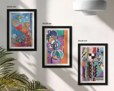 Galerie de perete cu abstracțiuni colorate și modele geometrice cu cercuri