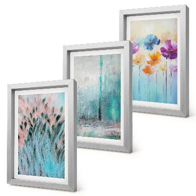 Set 3 tablouri Flori pe un fundal de culori pastelate și modele delicate