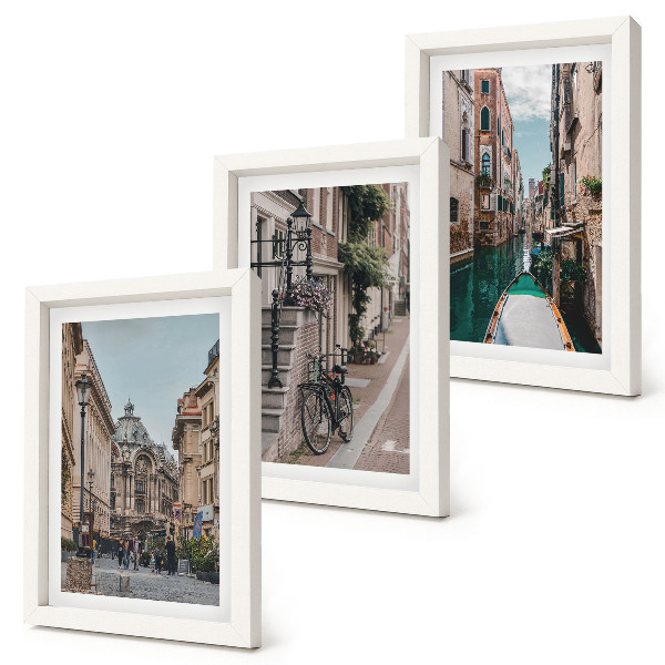 Set 3 tablouri Străzile orașului venețian cu arhitectură și apă