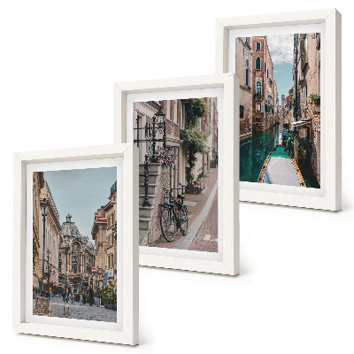 Set 3 tablouri Străzile orașului venețian cu arhitectură și apă