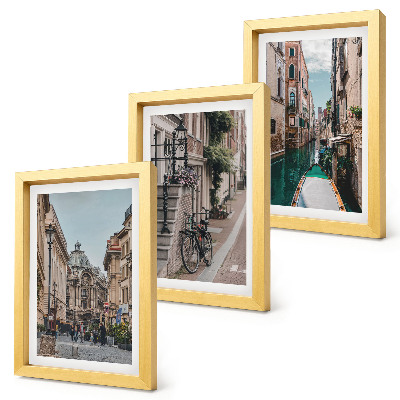 Set 3 tablouri Străzile orașului venețian cu arhitectură și apă