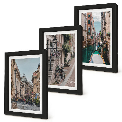 Set 3 tablouri Străzile orașului venețian cu arhitectură și apă