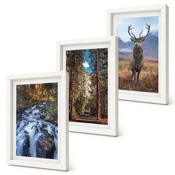Set 3 tablouri Cascadă în pădure, munți și cerbi în natură