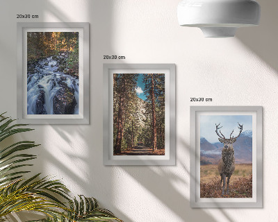 Set 3 tablouri Cascadă în pădure, munți și cerbi în natură