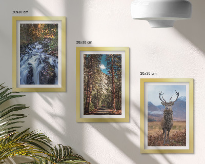 Set 3 tablouri Cascadă în pădure, munți și cerbi în natură