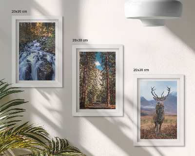 Set 3 tablouri Cascadă în pădure, munți și cerbi în natură