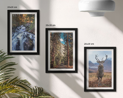 Set 3 tablouri Cascadă în pădure, munți și cerbi în natură