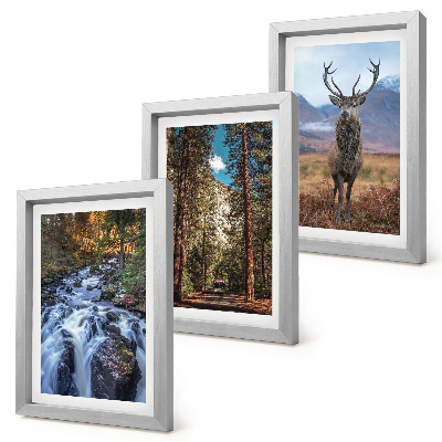 Set 3 tablouri Cascadă în pădure, munți și cerbi în natură