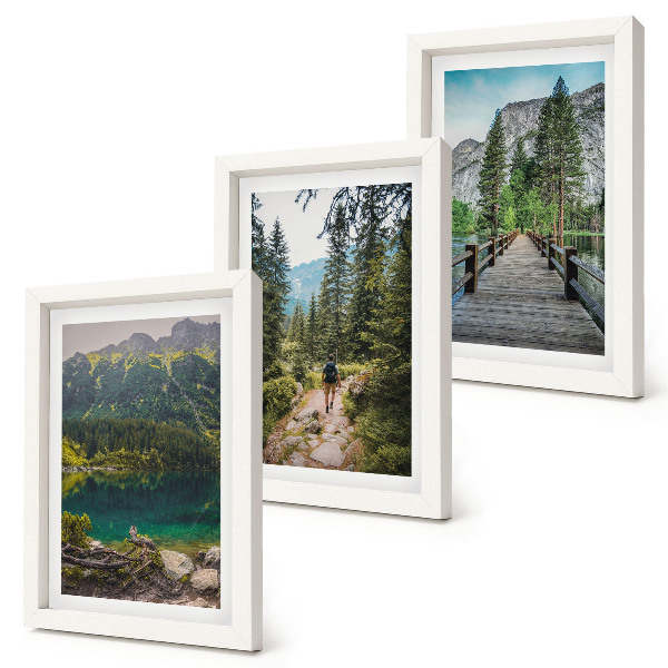 Set 3 tablouri Munți, lacuri, păduri și poteci în natură